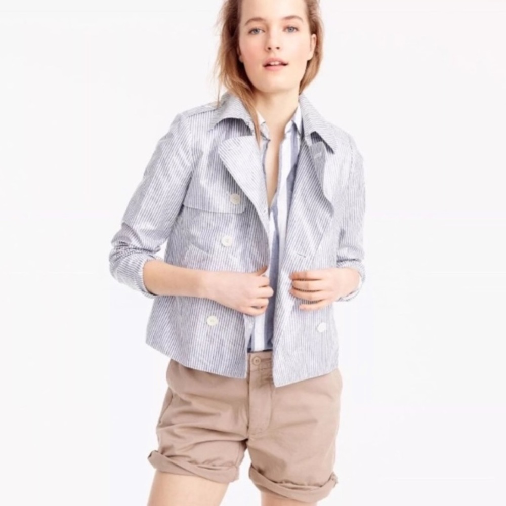 J. Crew Collection Linen Stripe Crop Trench Coat